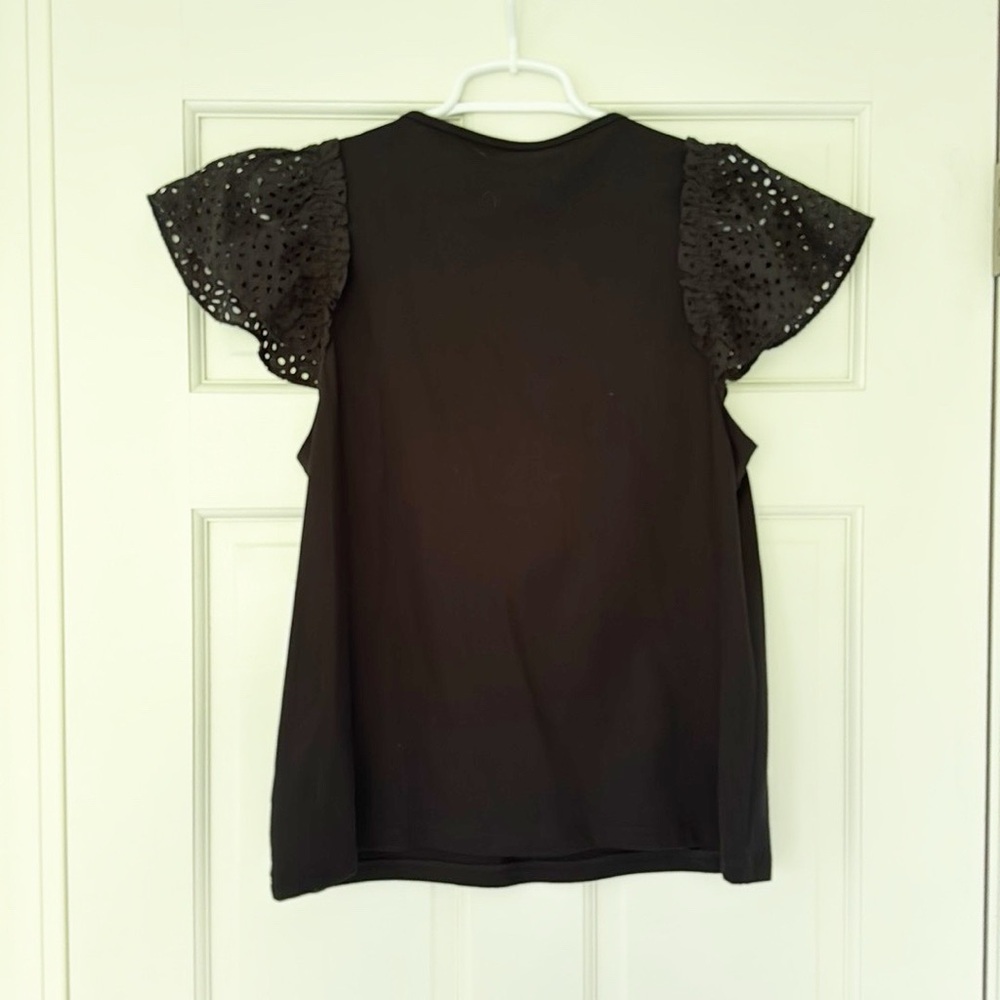 NWT KATE SPADE eyelet mixed media tee shirt size M black shortsleeve cotton - Picture 2 of 6